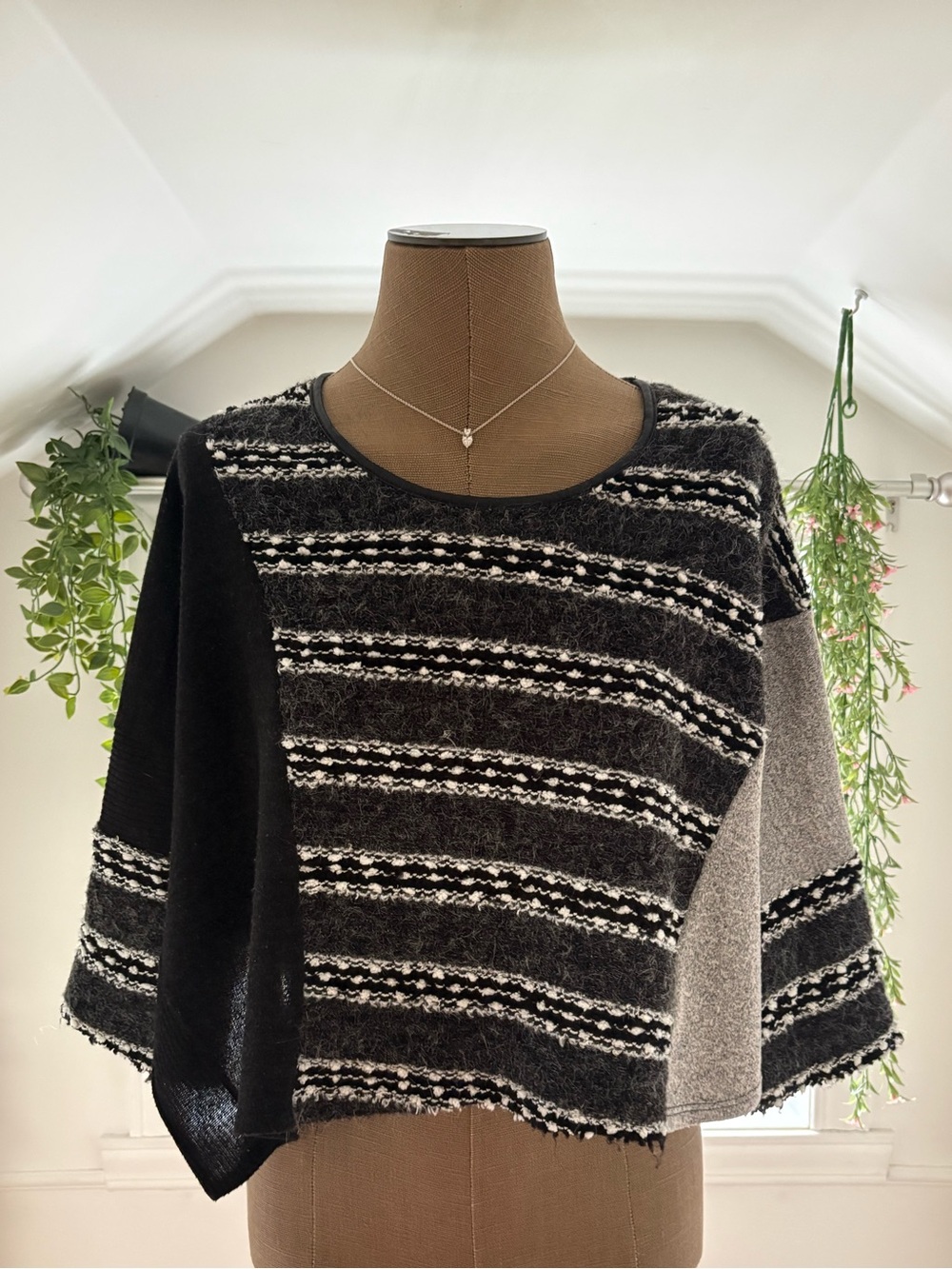 Bali Black & Gray Striped Crew Neck Sweater